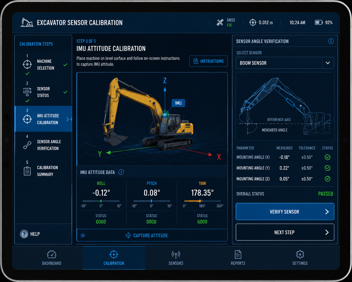 Sensor parameter check interface
